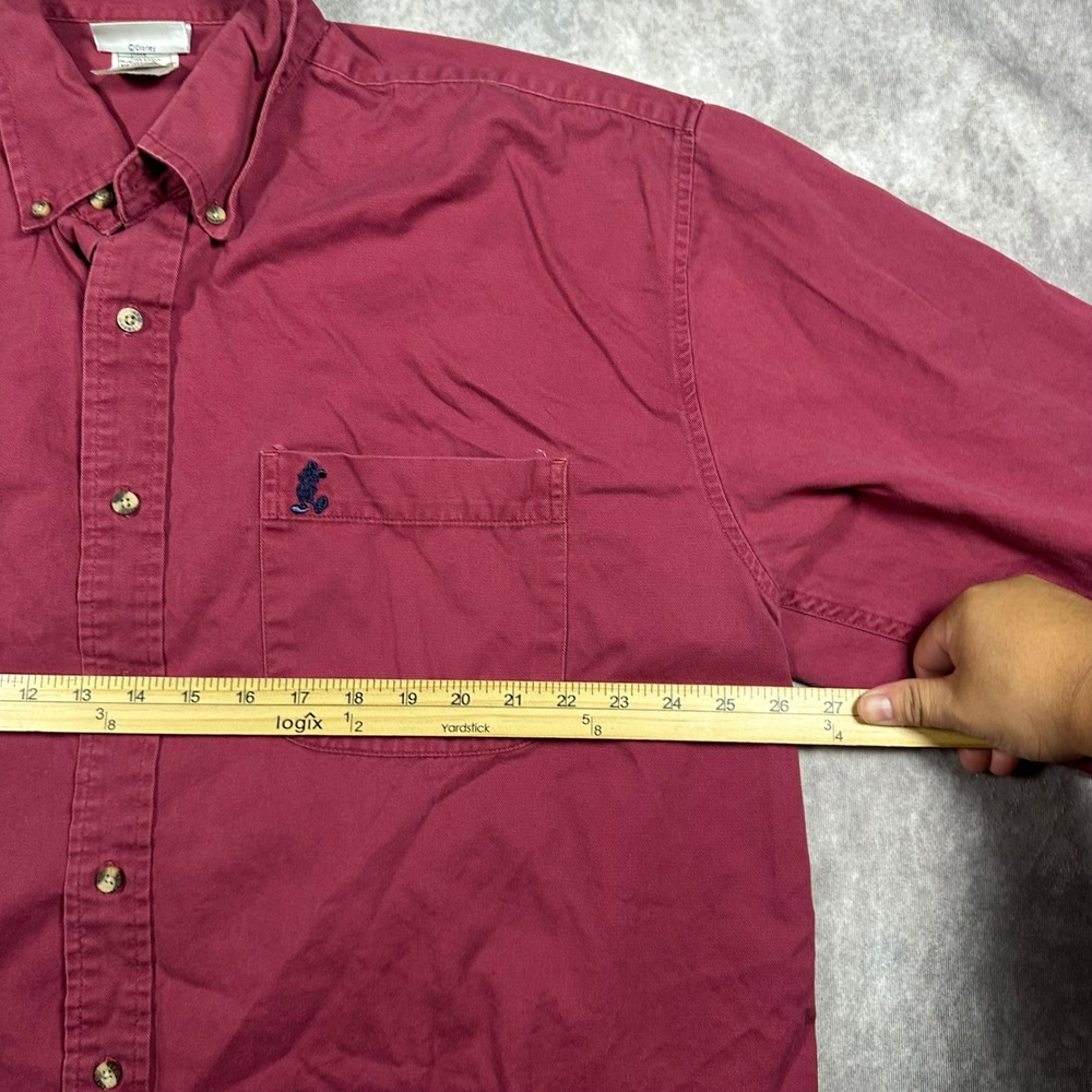 VTG 90s Disneyland Resort Mens XL Mickey Mouse Maroon Cotton Twill Button Shirt - Picture 5 of 6